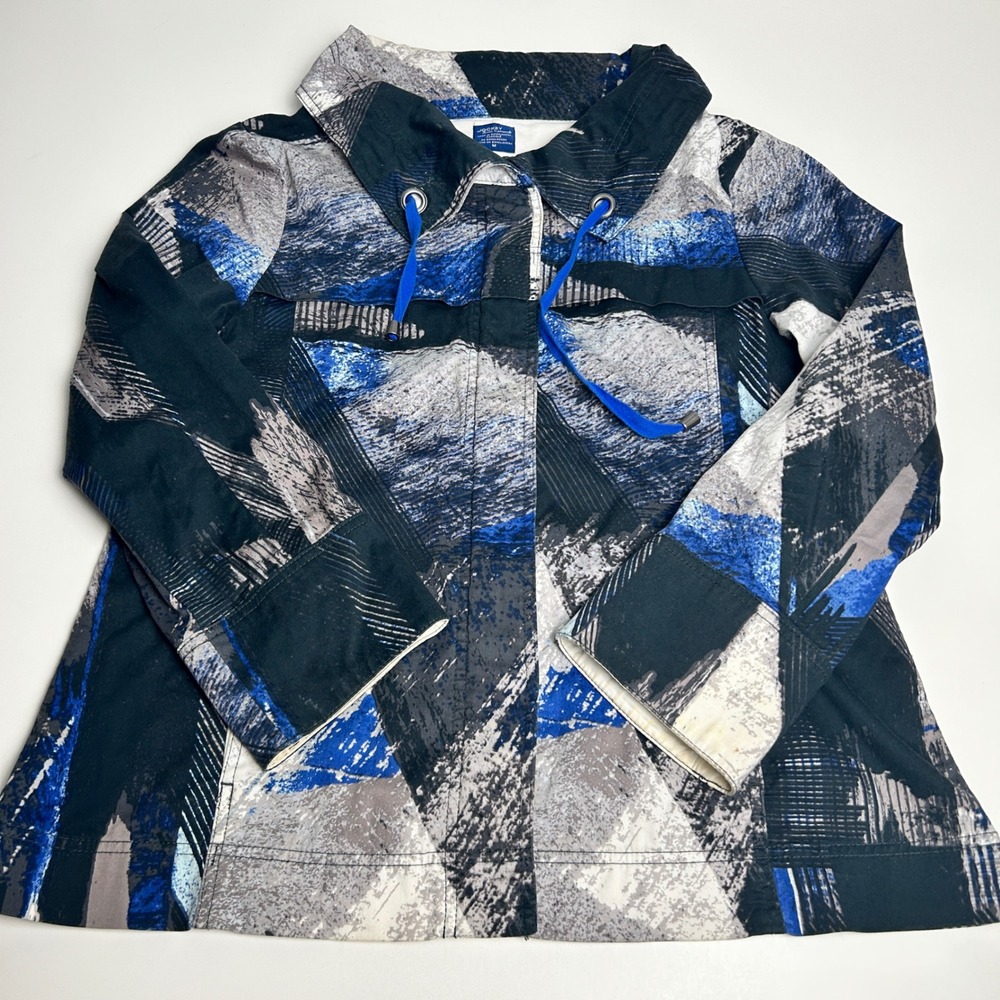 Jockey Person to Person Abstract Brushstroke Jacket Blue Grey Black Medium